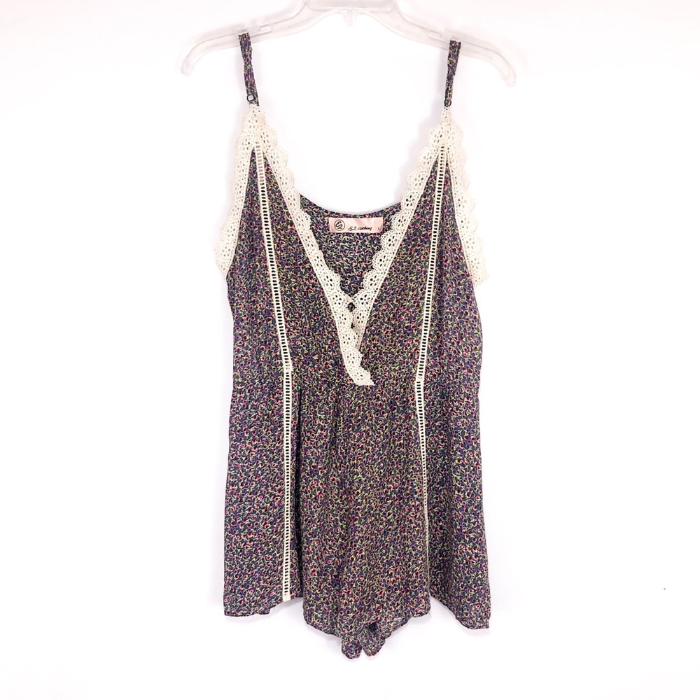 E2 Lace V neck Spaghetti Strap flower Romper